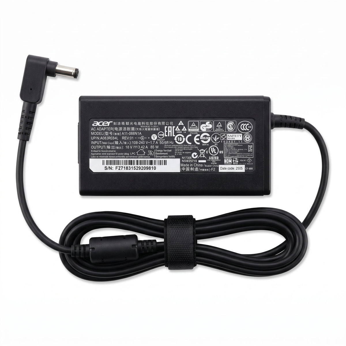 Cargador para Laptop Acer 65W 3.42A – Pin 3.0×1.1 mm | OEM Premium - frontal