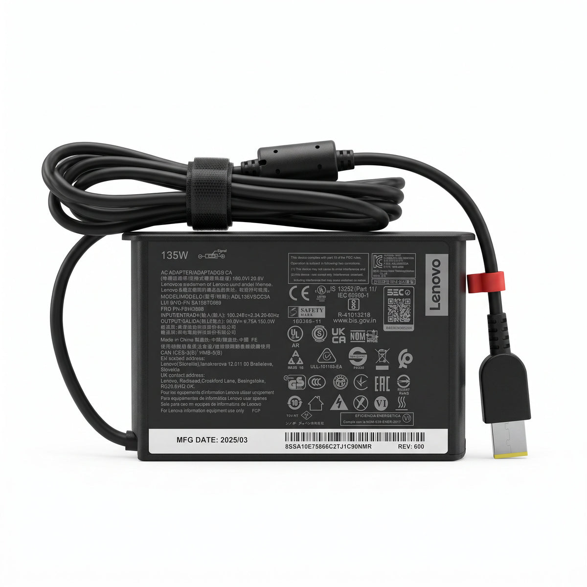 Cargador para Laptop Lenovo Slim 135W 6.75A – USB | OEM Premium - frontal