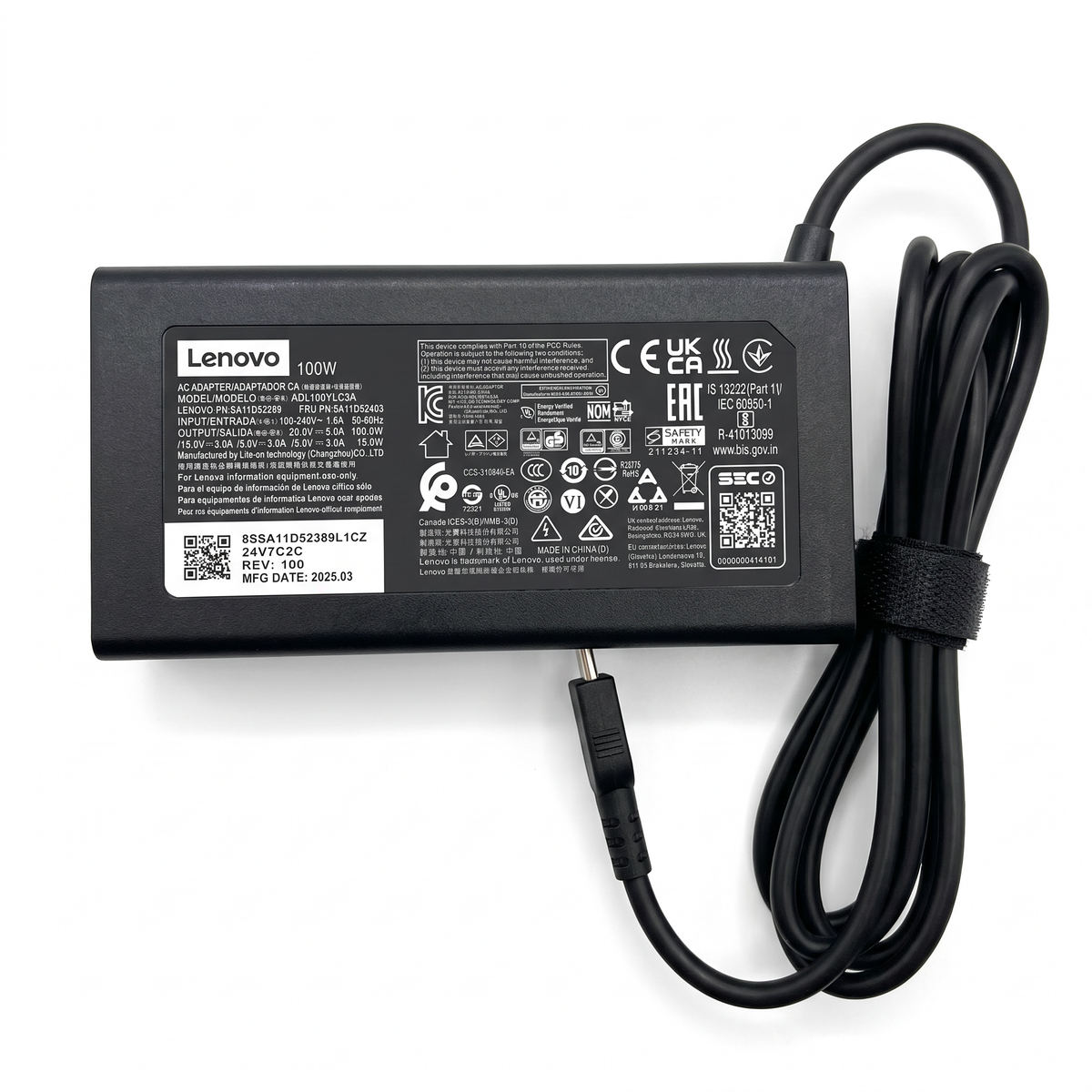 Cargador Lenovo 100W 5A – USB-C – vista frontal